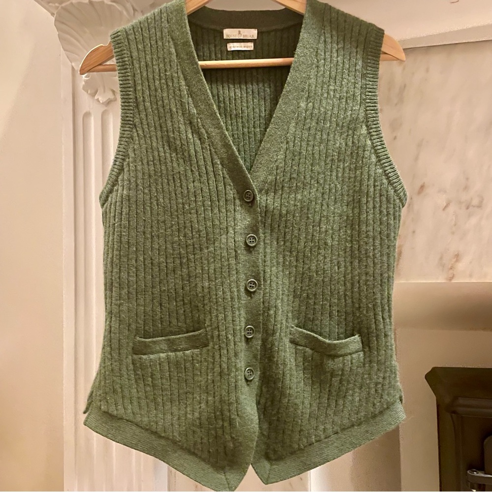 House of Bruar Green Ribbed Button-Up Sweater Vest
